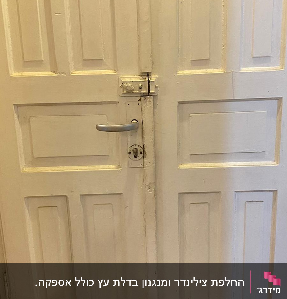 דלת עץ עם מנעול ובריח מתכת
